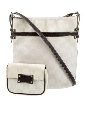 Loewe Cream Crossbody Bag with Dark Brown Trim and Matching Pouch